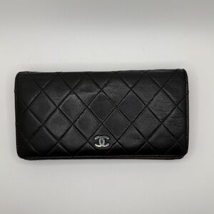 Chanel Black Lambskin Classic Long Flap Wallet